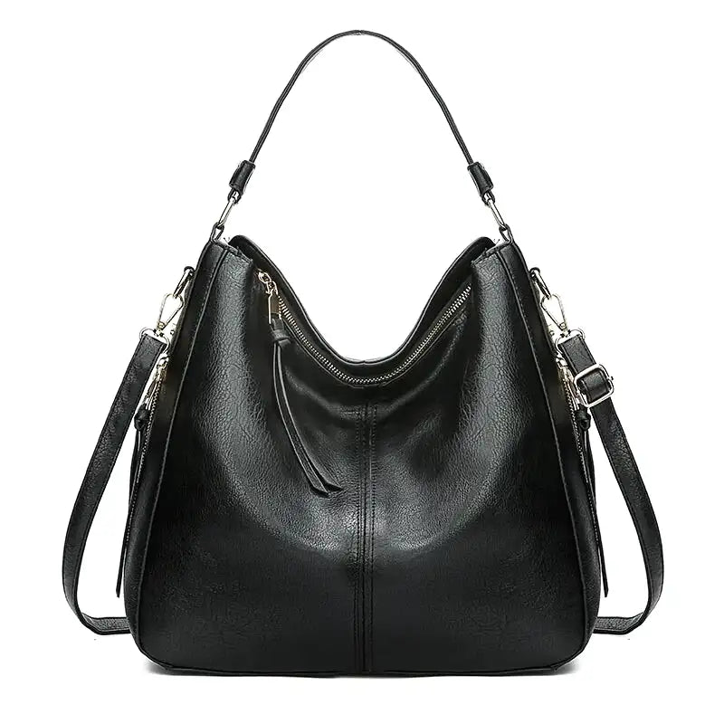 YUDITH - Bolso grande bandolera en cuero - Negro - CARMEN VELVET