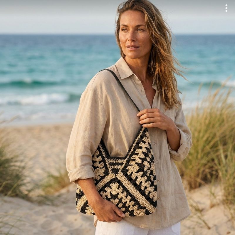 Mariela - Bolso de hombro tejido con diseño bicolor | CARMEN VELVET
